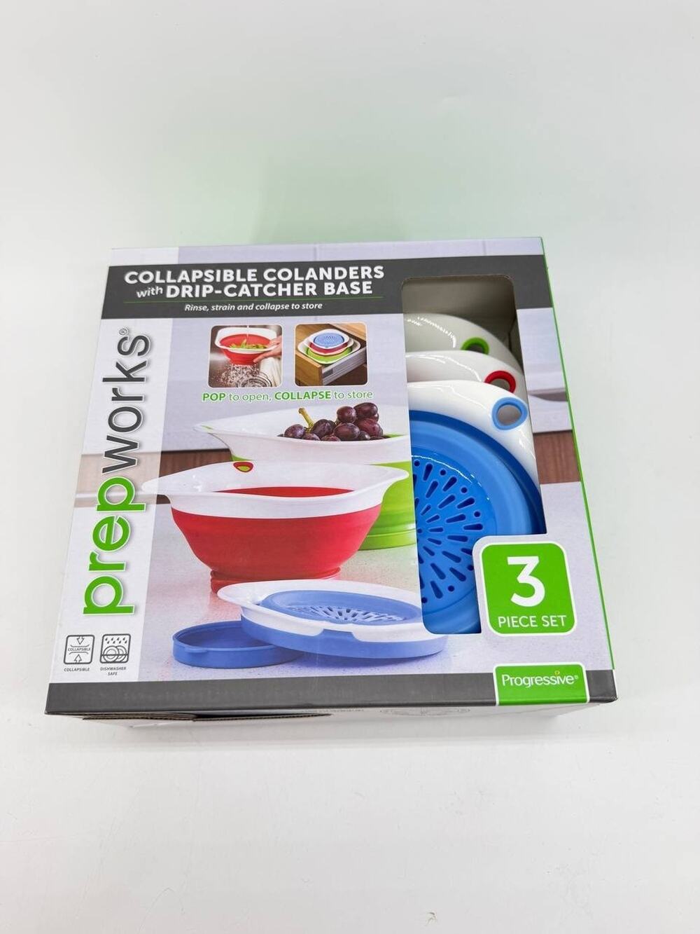 Prepworks by Progressive Collapsible Colander Set with Drip Catcher Base New